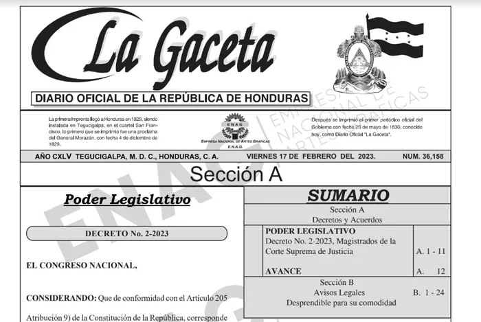 Publicado en La Gaceta decreto 2-2023 que oficializa nueva CSJ