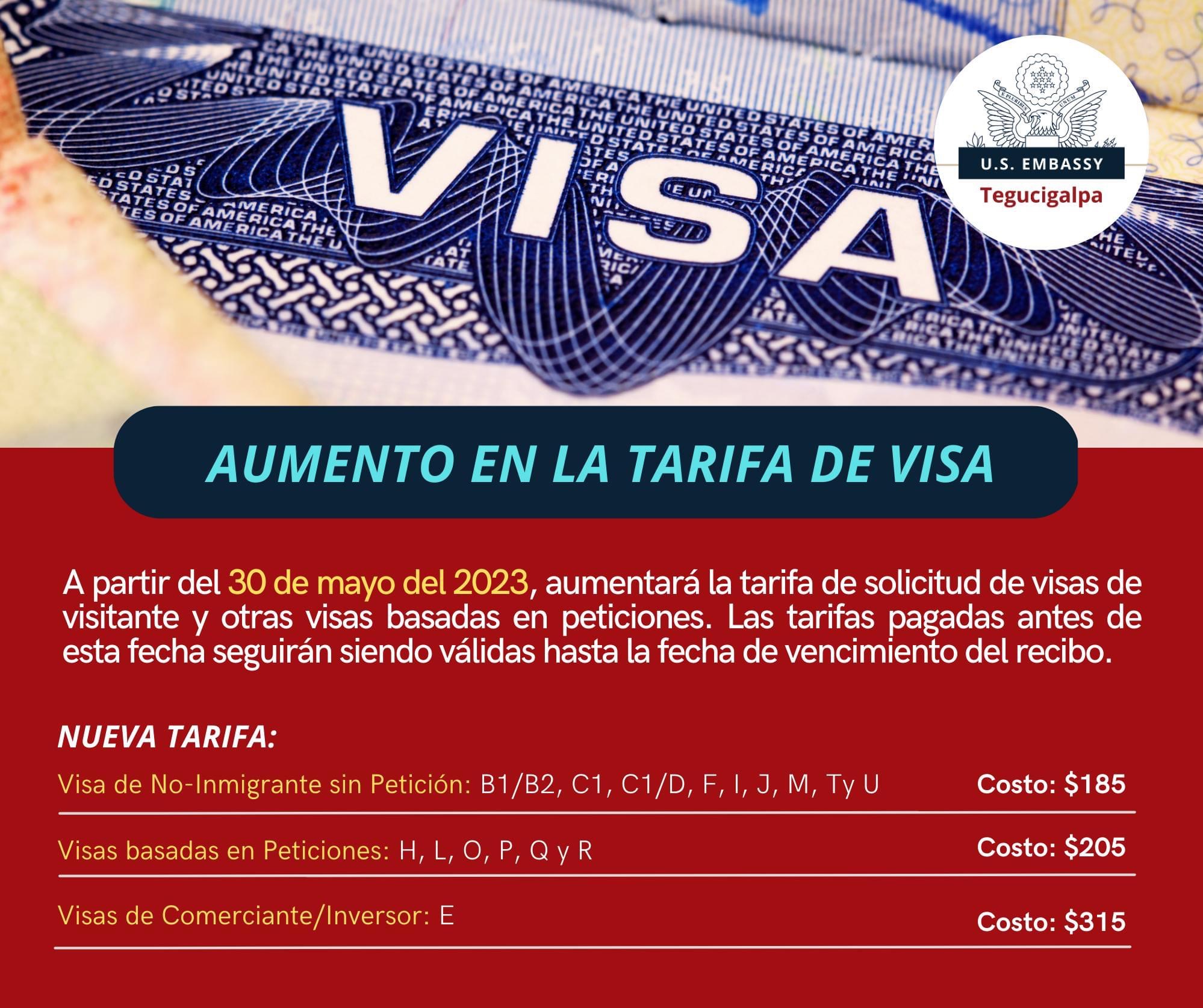 Aumento de tarifas para solicitudes de visas de visitantes y otras a partir del 17 de junio de 2023