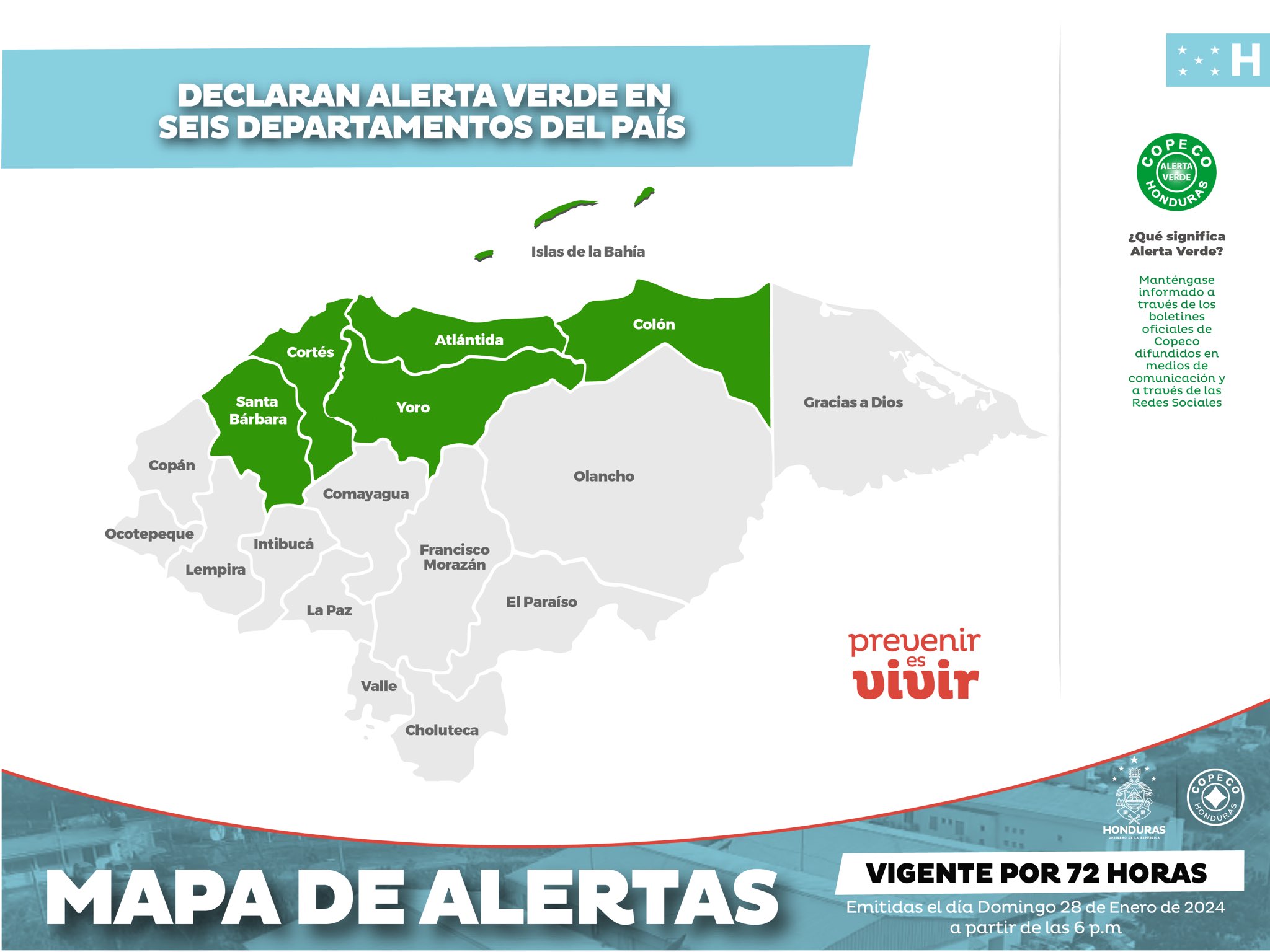 COPECO: Por frente frío, declaran alerta verde en seis departamentos del país por 72 horas